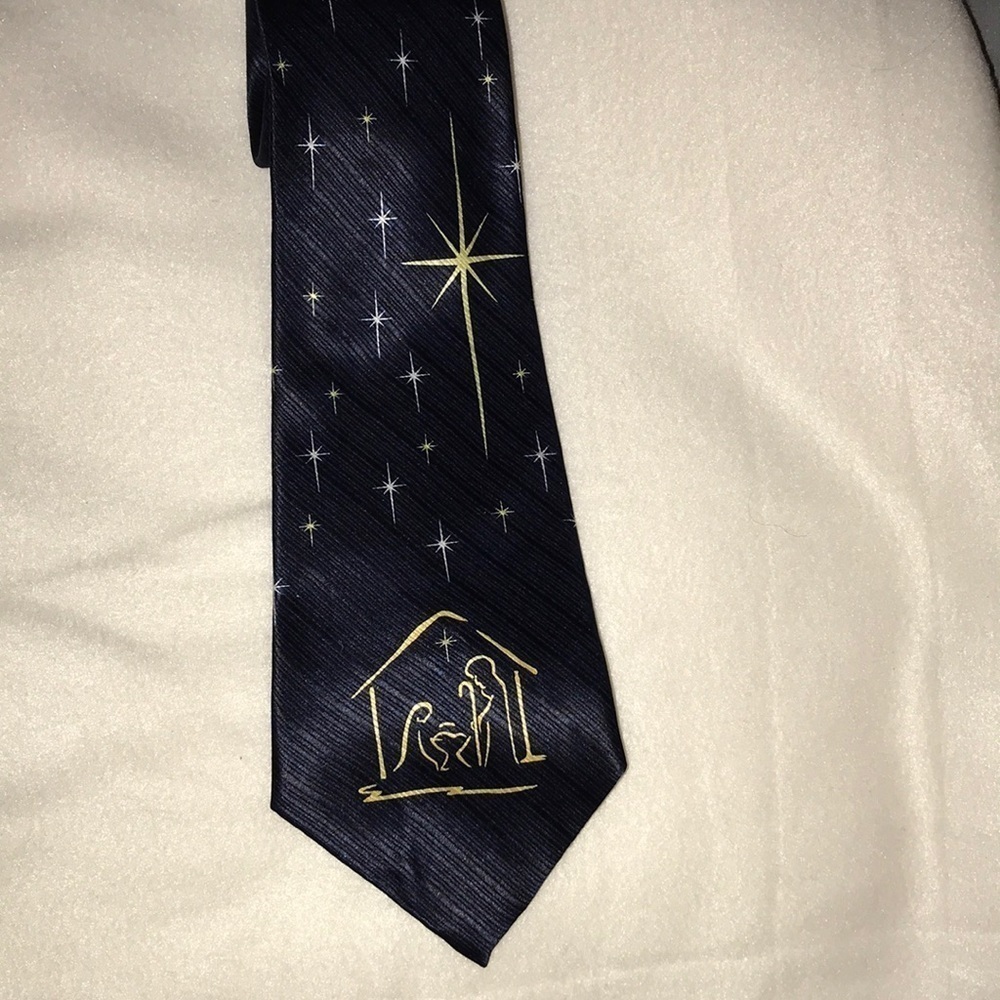 Blackish blue nativity scene tie